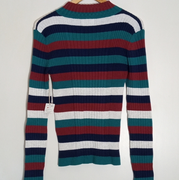 Poof Apparel long sleeve ribbed striped crew neck knit top women's medium NWT - Picture 6 of 6